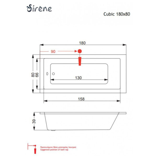 Sirene Cubic 180x80 Ακρυλική Μπανιέρα